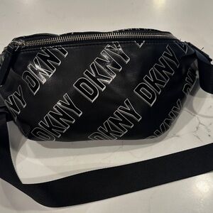DKNY Black Belt Bag with Silver Accents